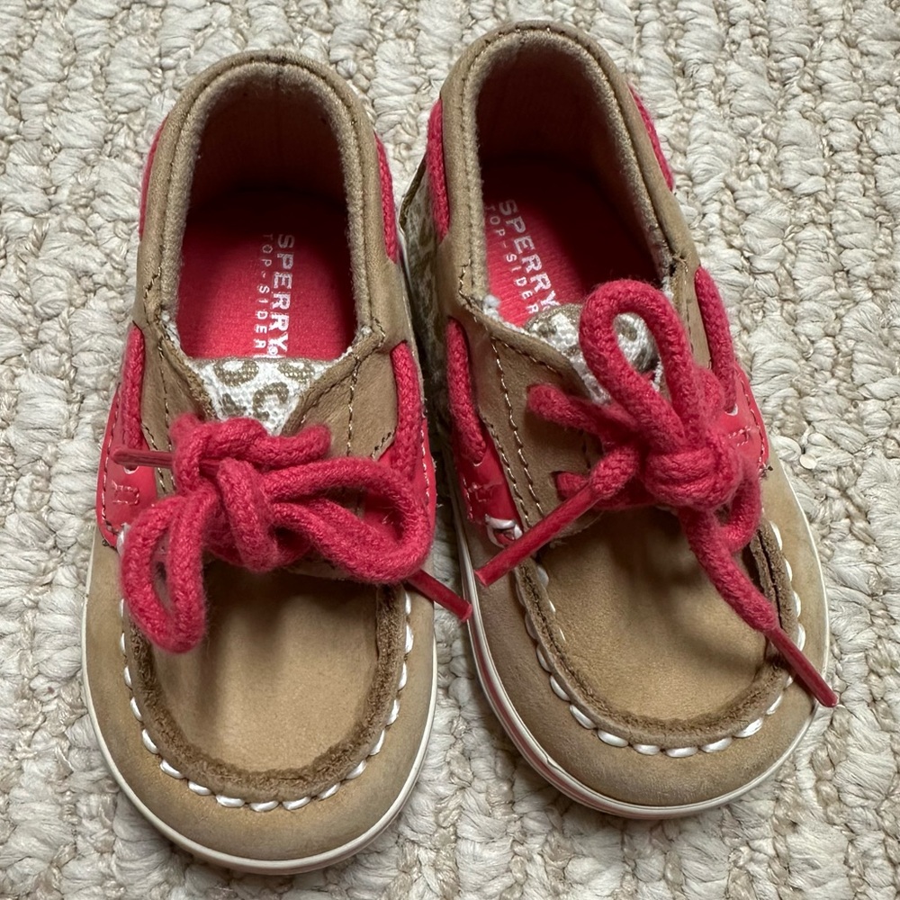 Sperry Top-Sider Bluefish Crib Boat Shoe Infant Baby Girl Size 3 Animal Print 🐆🩷 - Picture 8 of 11